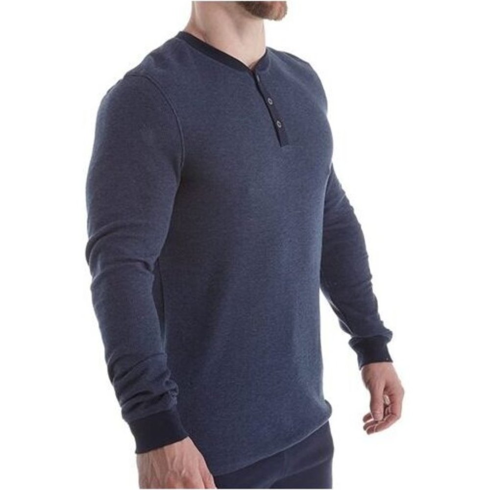 Bread & Boxers Men's Long Sleeve Navy Thermal Henley Shirt